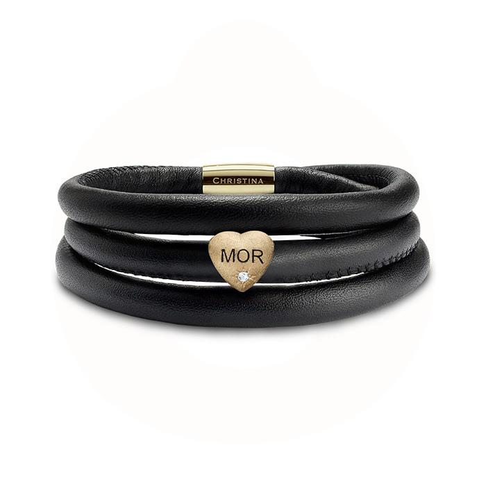 Christina Jewelry & Watches - Mors dag Kampagne armbånd - læder m/forgyldt charm 605-MOR19-G